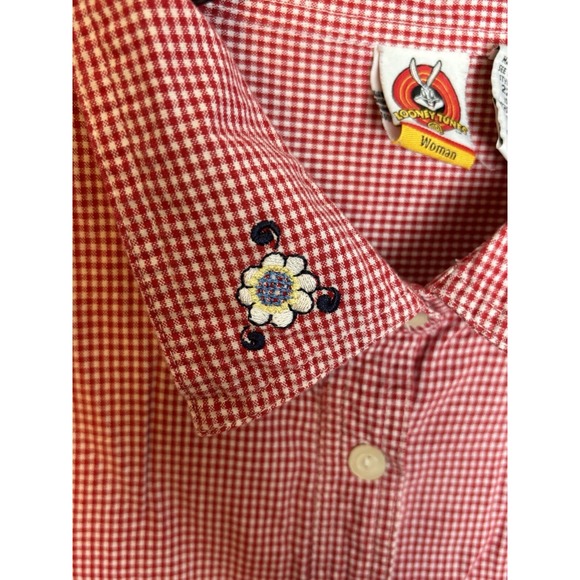 Women's Looney‎ Tunes Red/White Check Button Up Shirt Sz 22W/24W Tweety - Picture 4 of 9